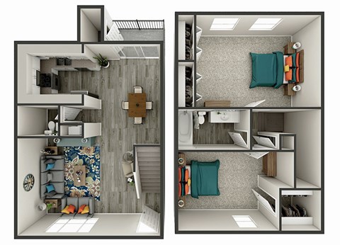 Floor plan for 2 beds, 1.5 baths, 1185 sqft